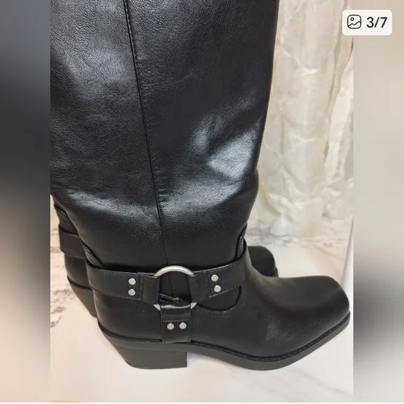 Universal Thread Black Faux Leather Wide Calf Riding Square Pointed Toe Boots - Picture 3 of 7